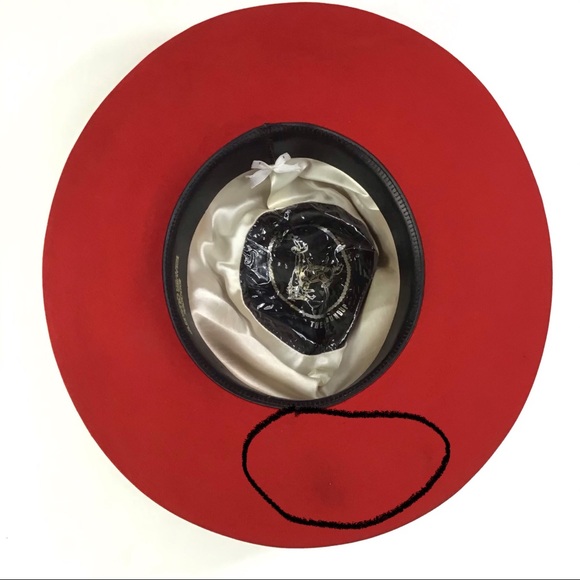 The Roundup Red Flat Brim Felt Fedora Hat - Picture 10 of 15